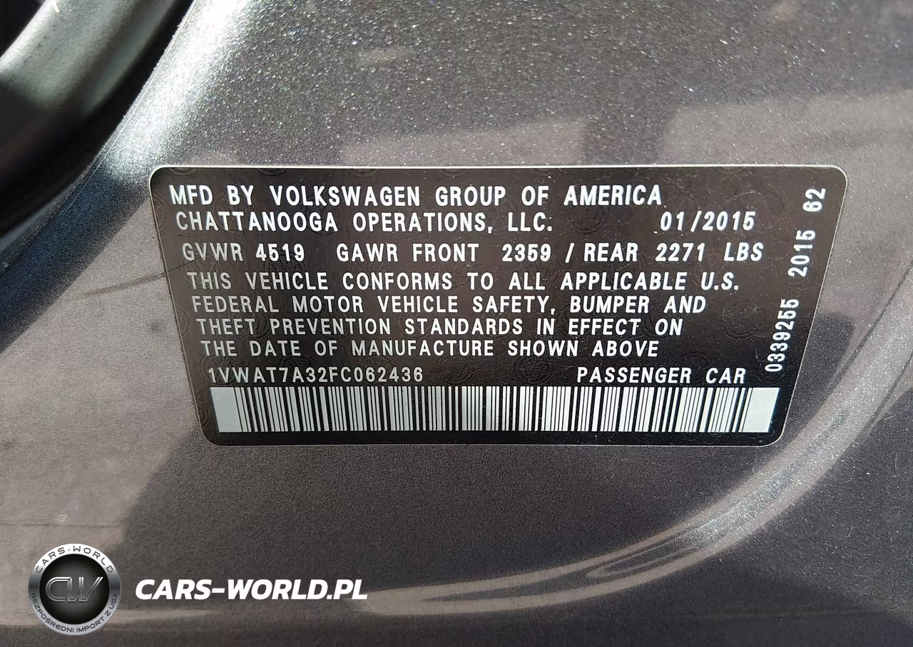 2015 Volkswagen Passat 1.8T S VIN:1VWAT7A32FC062436 - 9