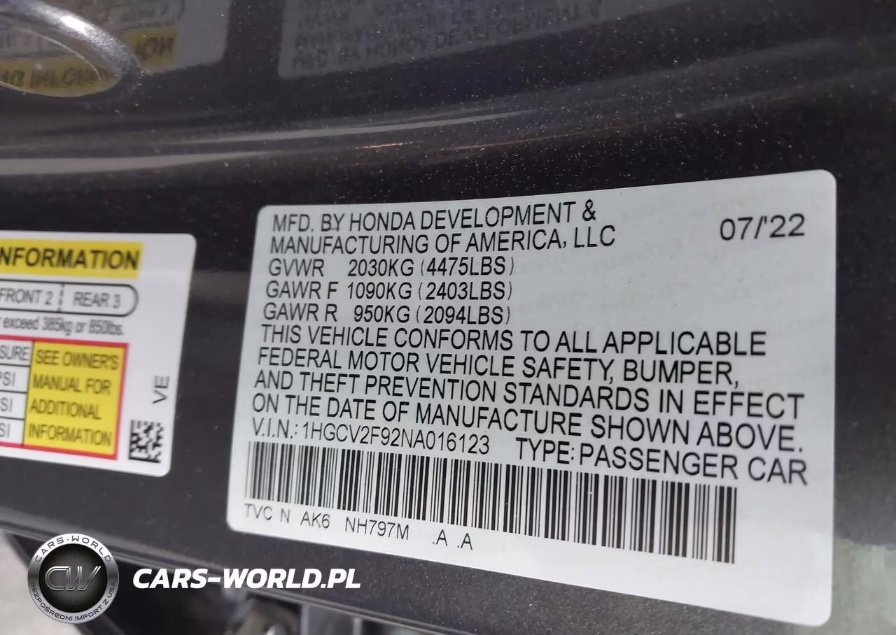 2022 Honda Accord Touring VIN:1HGCV2F92NA016123 - 9
