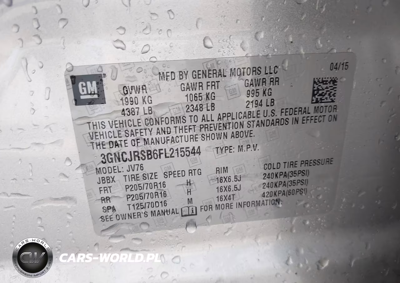 2015 Chevrolet Trax Lt VIN:3GNCJRSB6FL215544 - 9