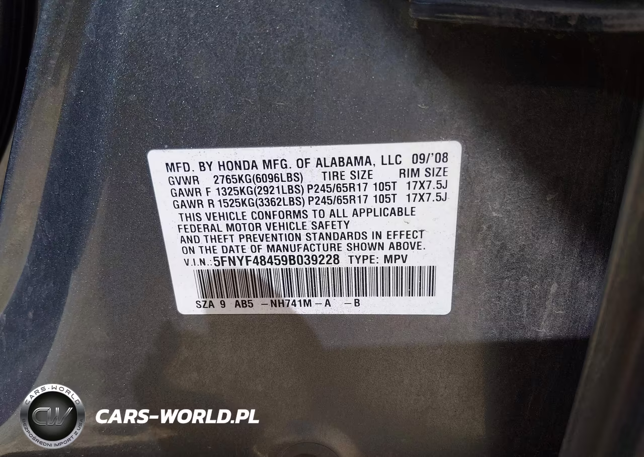 2009 Honda Pilot Ex VIN:5FNYF48459B039228 - 9