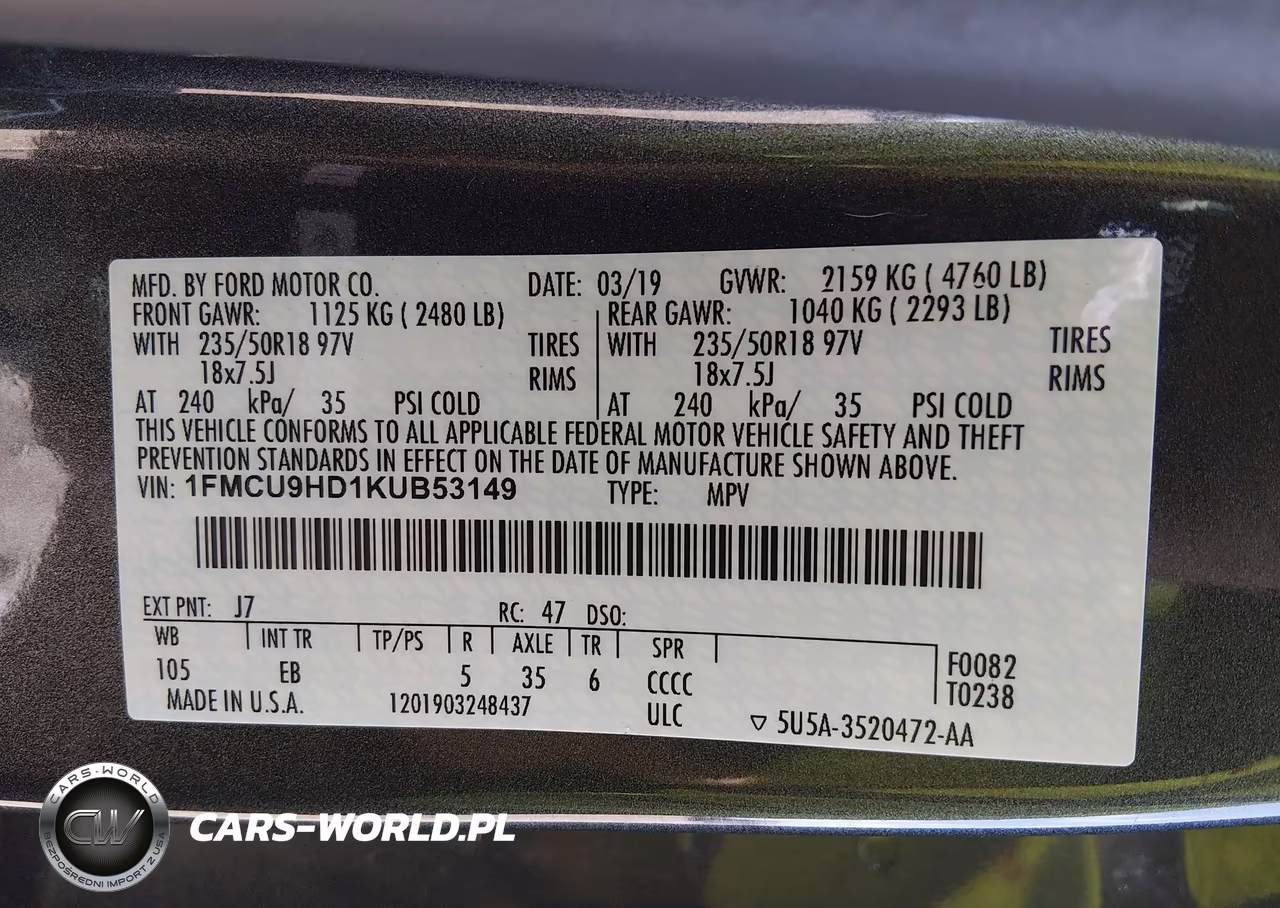 2019 Ford Escape Sel VIN:1FMCU9HD1KUB53149 - 9