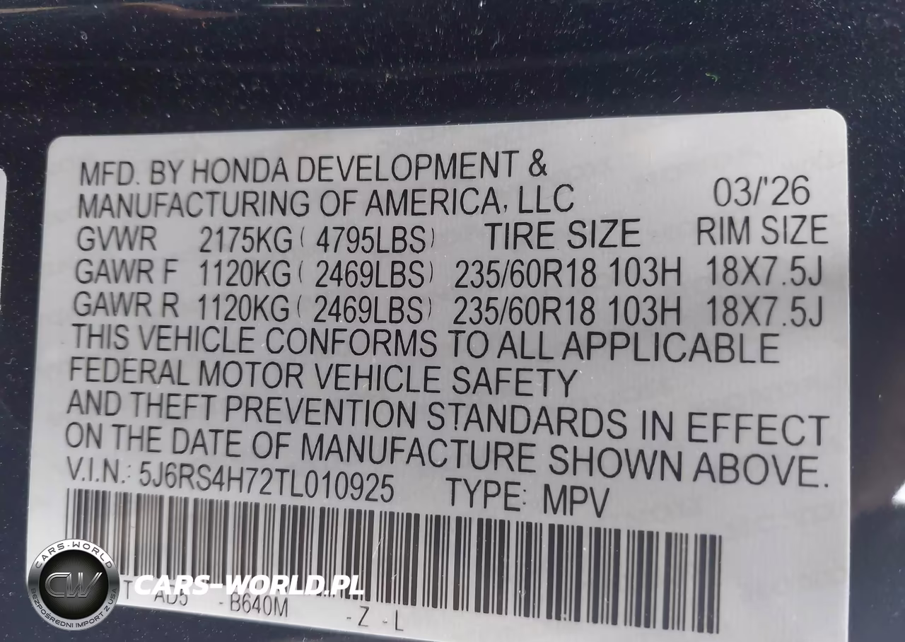 2026 Honda Cr-V Ex-L Awd VIN:5J6RS4H72TL010925 - 9