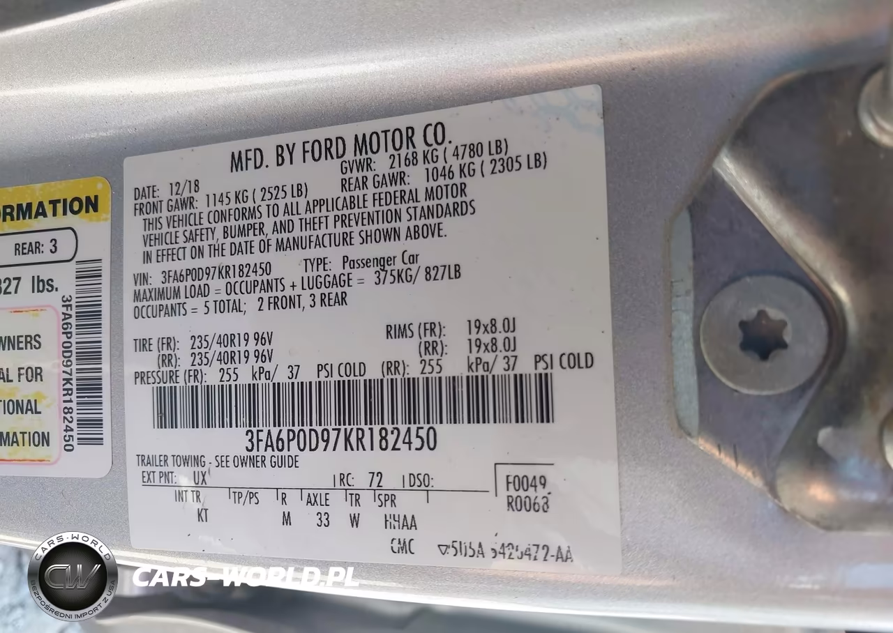 2019 Ford Fusion Titanium VIN:3FA6P0D97KR182450 - 9