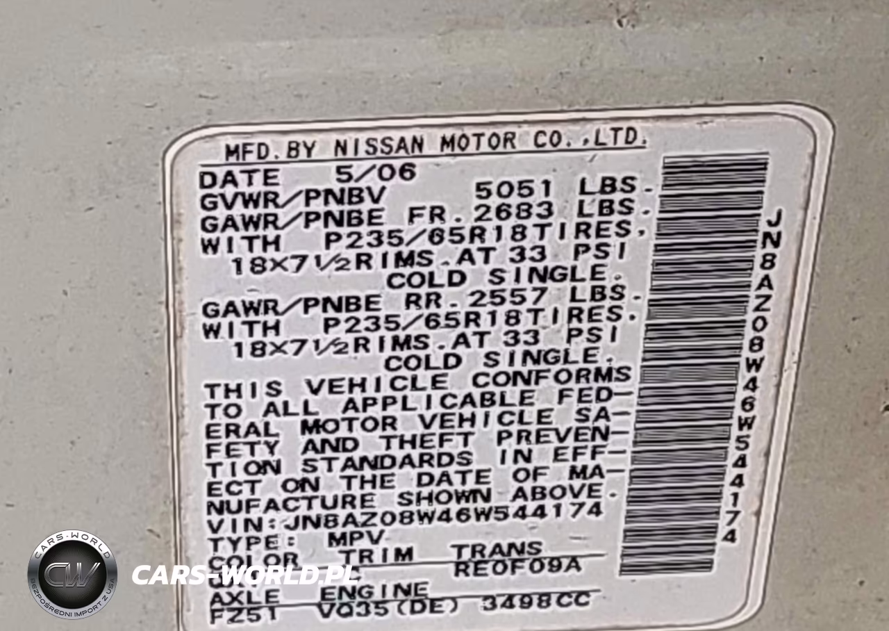 2006 Nissan Murano Sl VIN:JN8AZ08W46W544174 - 9