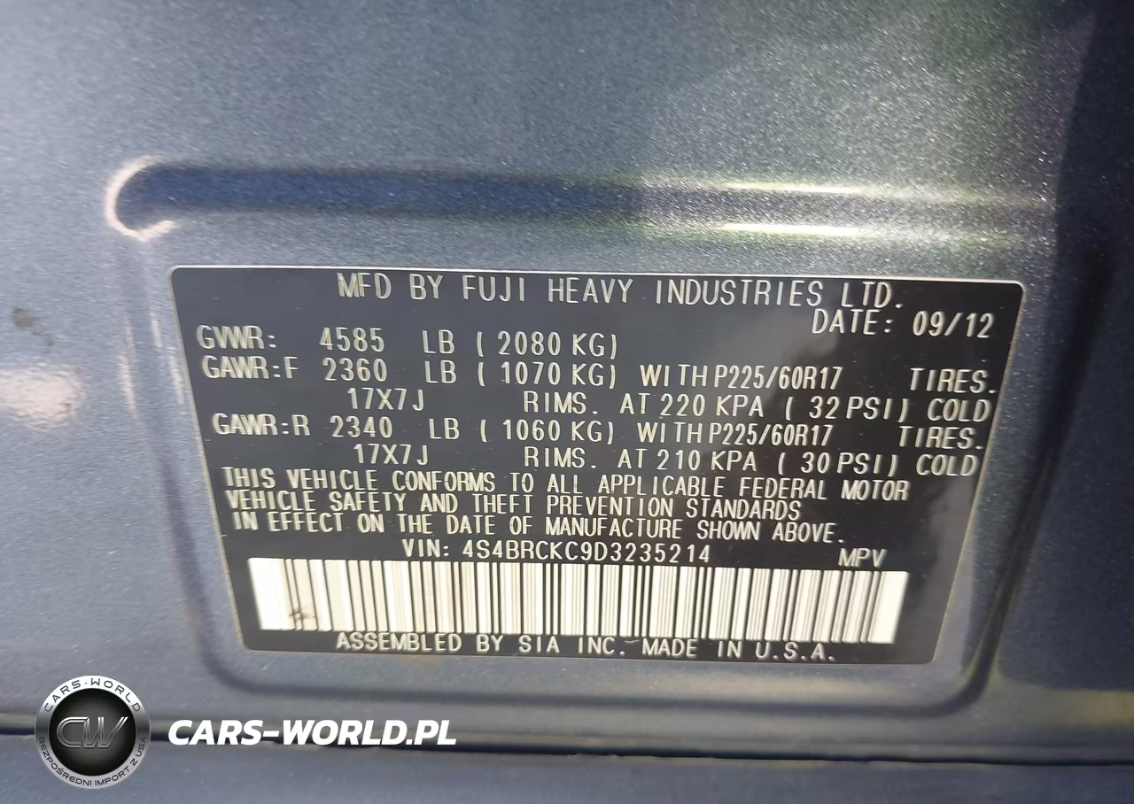 2013 Subaru Outback 2.5I Limited VIN:4S4BRCKC9D3235214 - 9