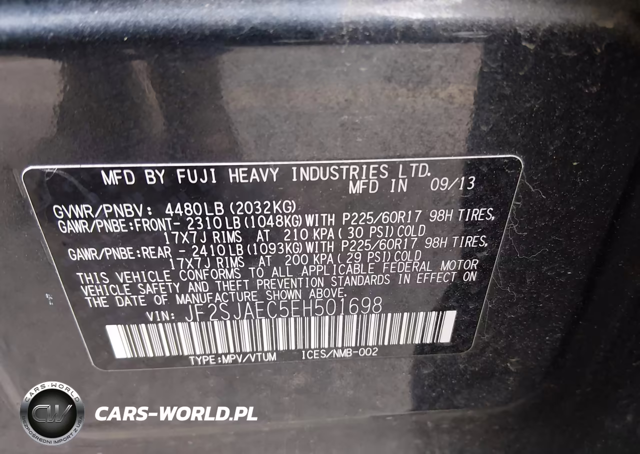 2014 Subaru Forester 2.5I Premium VIN:JF2SJAEC5EH501698 - 9