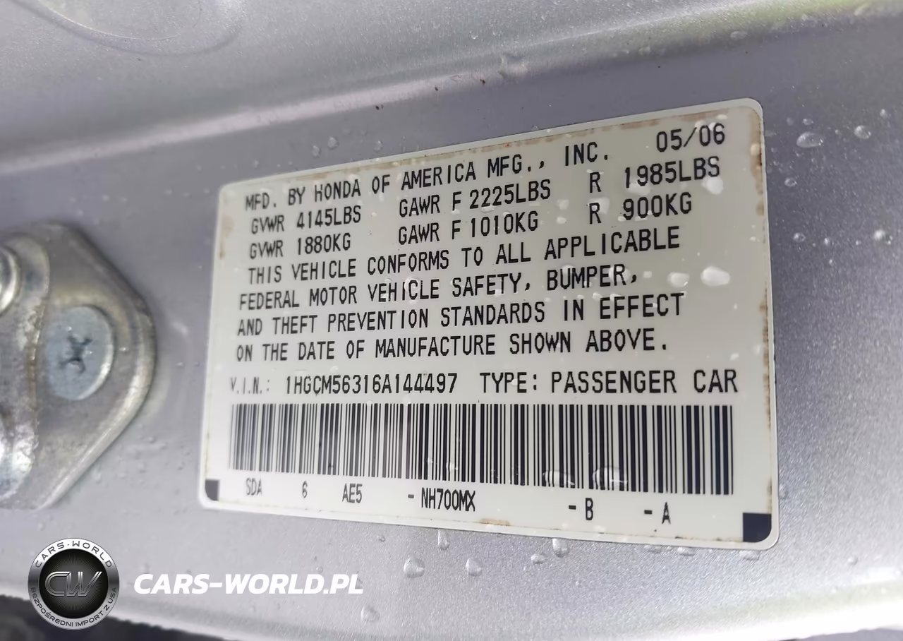 2006 Honda Accord 2.4 Se VIN:1HGCM56316A144497 - 9