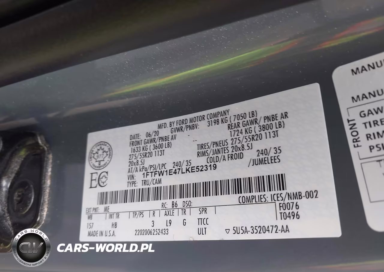 2020 Ford F-150 Lariat VIN:1FTFW1E47LKE52319 - 9