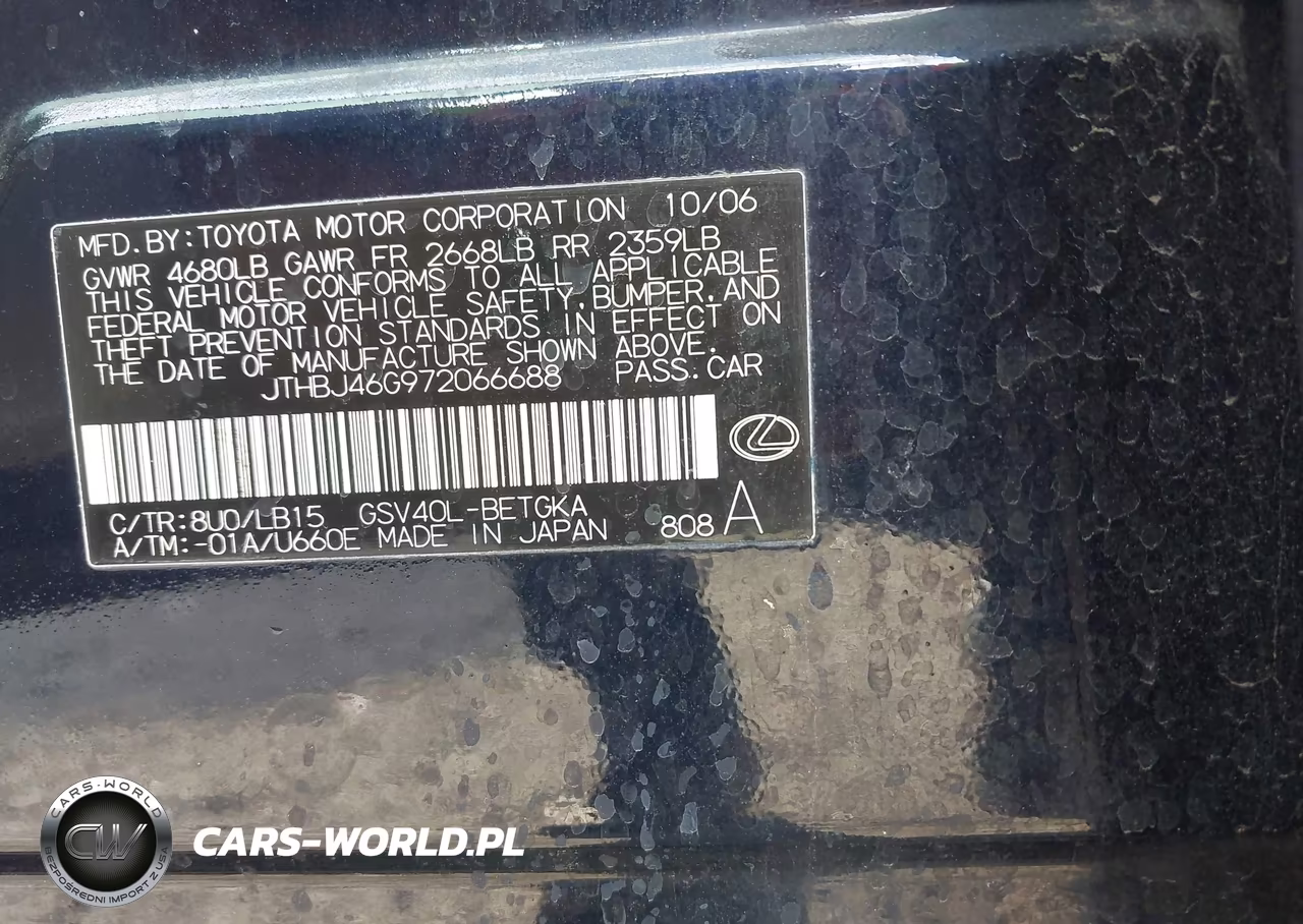 2007 Lexus Es 350 VIN:JTHBJ46G972066688 - 9