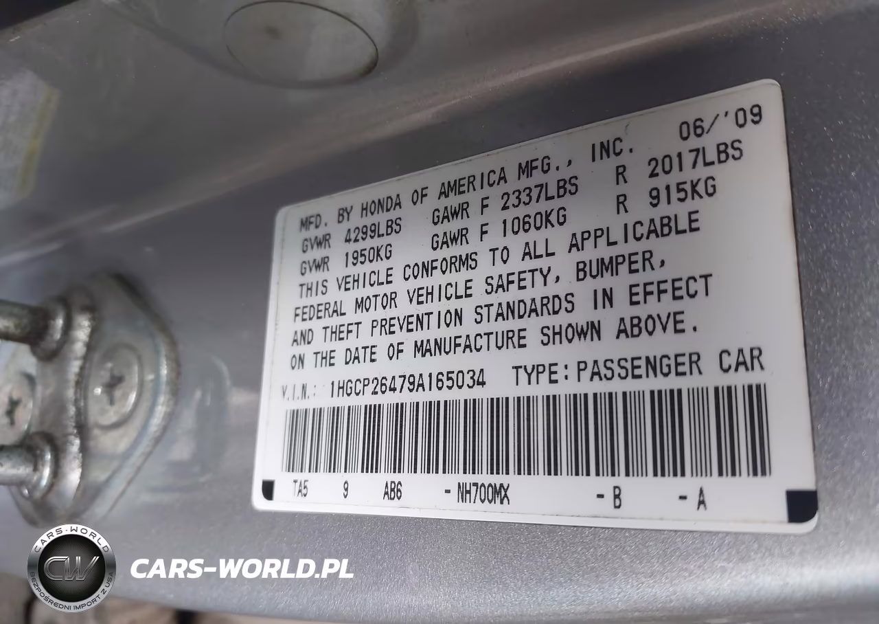 2009 Honda Accord 2.4 Lx-P VIN:1HGCP26479A165034 - 9
