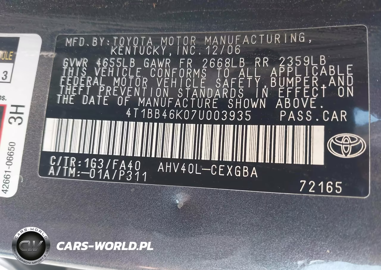 2007 Toyota Camry Hybrid VIN:4T1BB46K07U003935 - 9