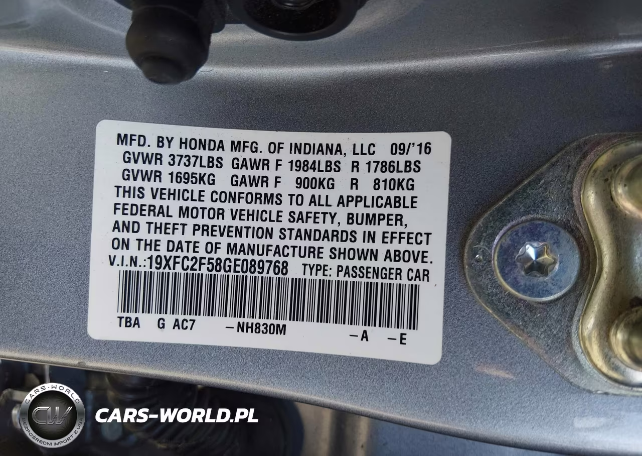 2016 Honda Civic Lx VIN:19XFC2F58GE089768 - 9