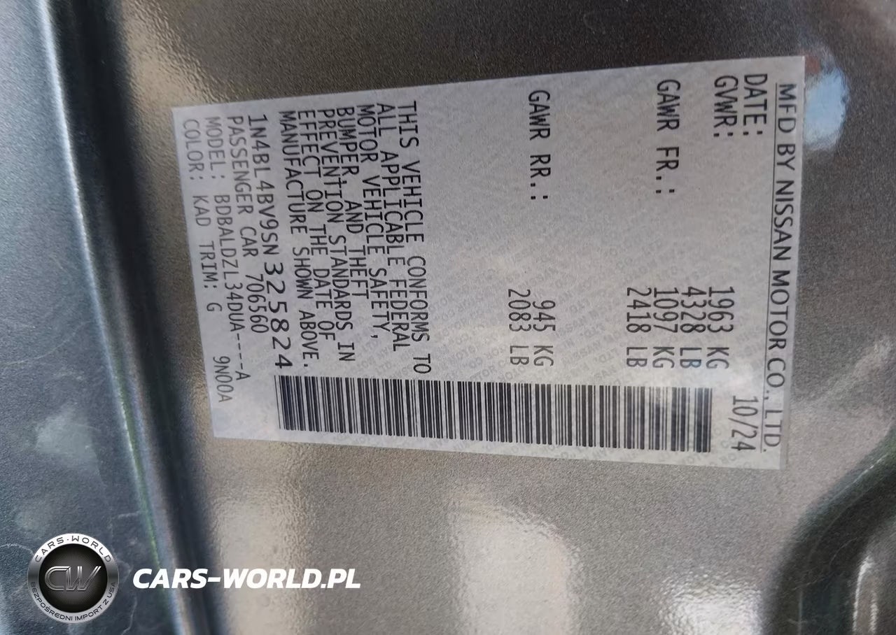2025 Nissan Altima S Fwd VIN:1N4BL4BV9SN325824 - 9