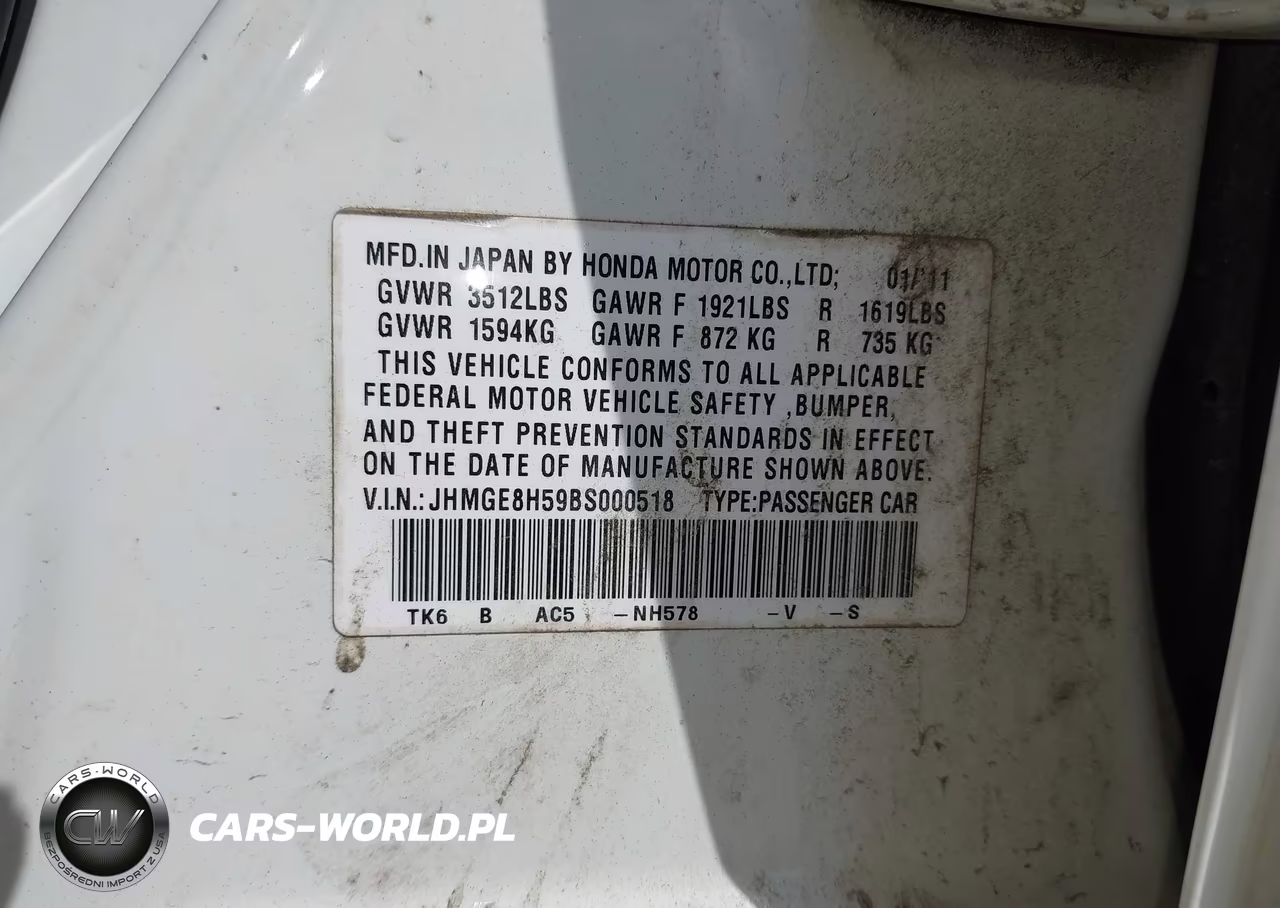 2011 Honda Fit Sport VIN:JHMGE8H59BS000518 - 9