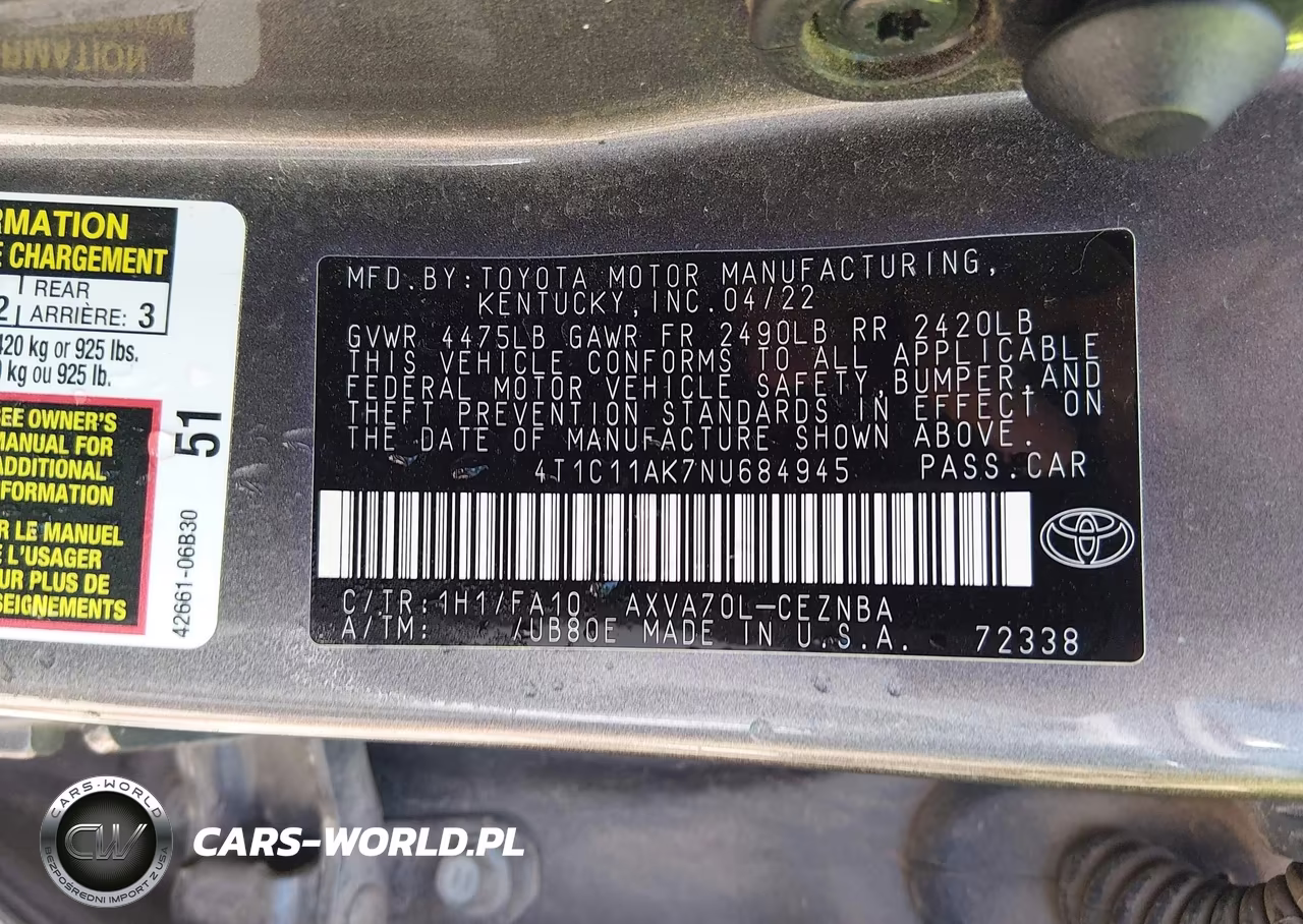 2022 Toyota Camry Le VIN:4T1C11AK7NU684945 - 9