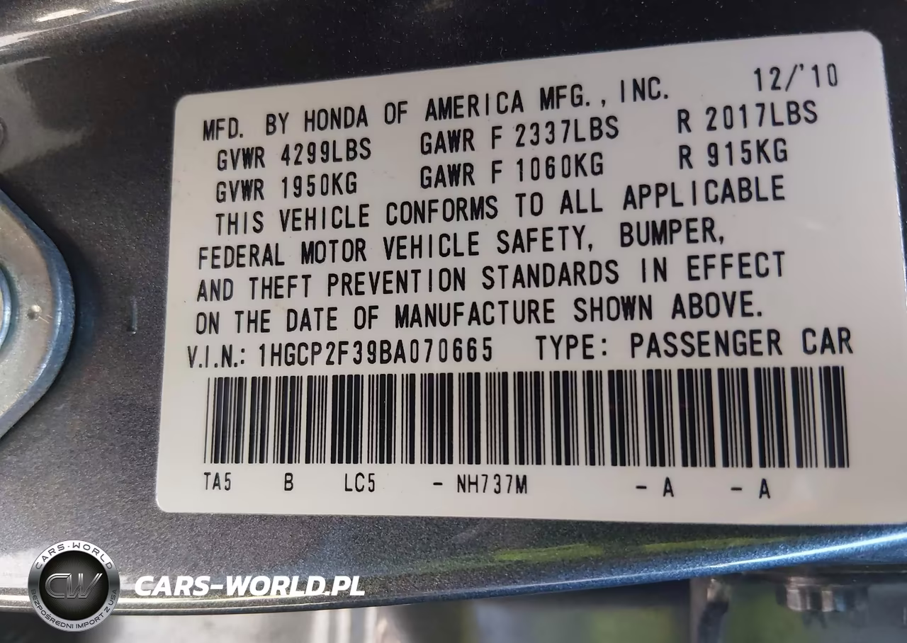 2011 Honda Accord 2.4 Lx VIN:1HGCP2F39BA070665 - 9