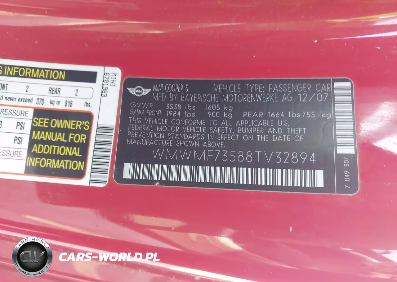 2008 Mini Cooper S VIN:WMWMF73588TV32894 - 9