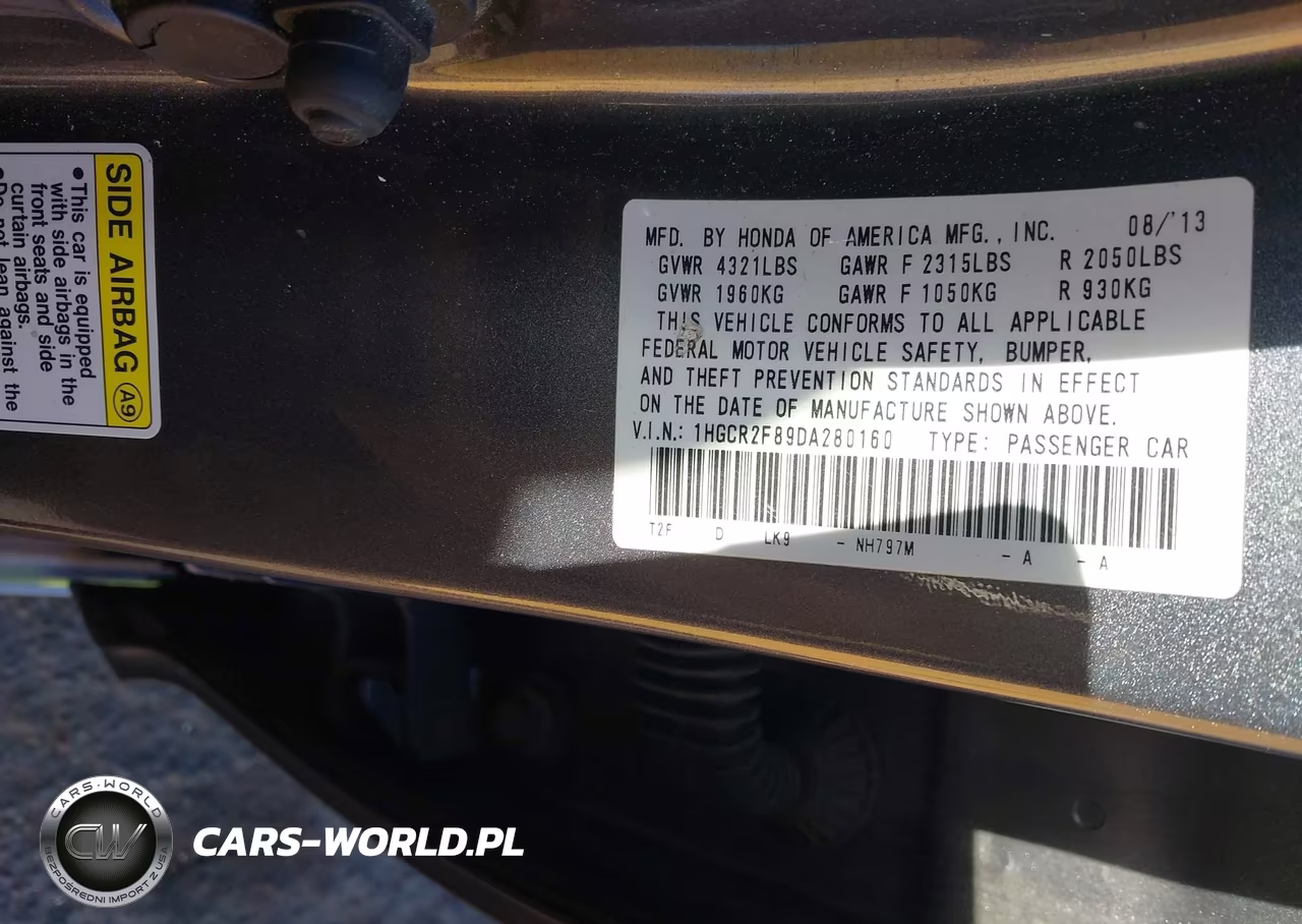 2013 Honda Accord Ex-L VIN:1HGCR2F89DA280160 - 9
