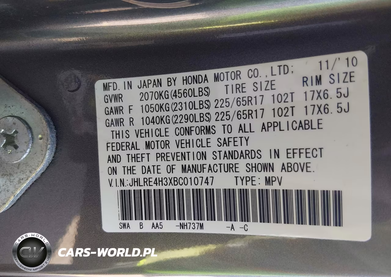 2011 Honda Cr-V Lx VIN:JHLRE4H3XBC010747 - 9