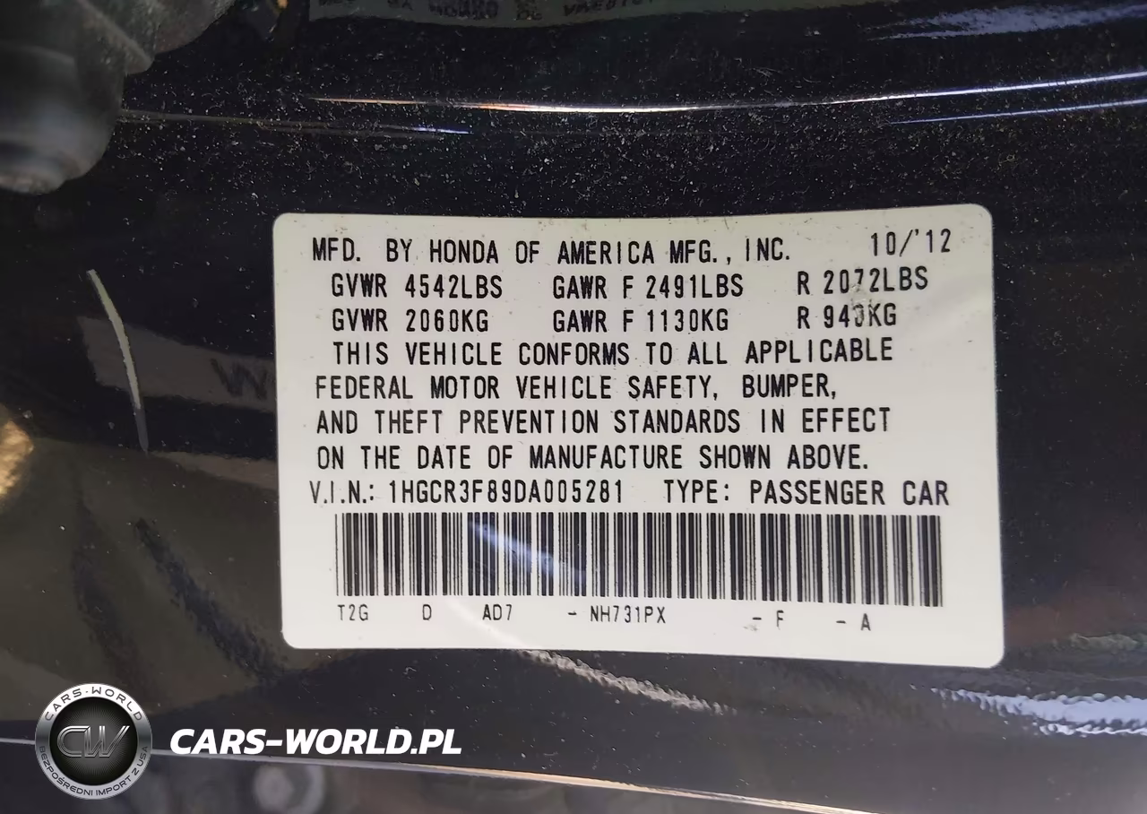 2013 Honda Accord Ex-L V-6 VIN:1HGCR3F89DA005281 - 9