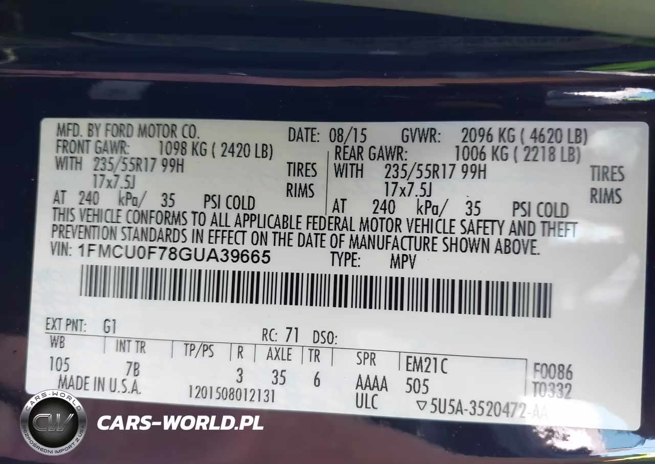 2016 Ford Escape S VIN:1FMCU0F78GUA39665 - 9