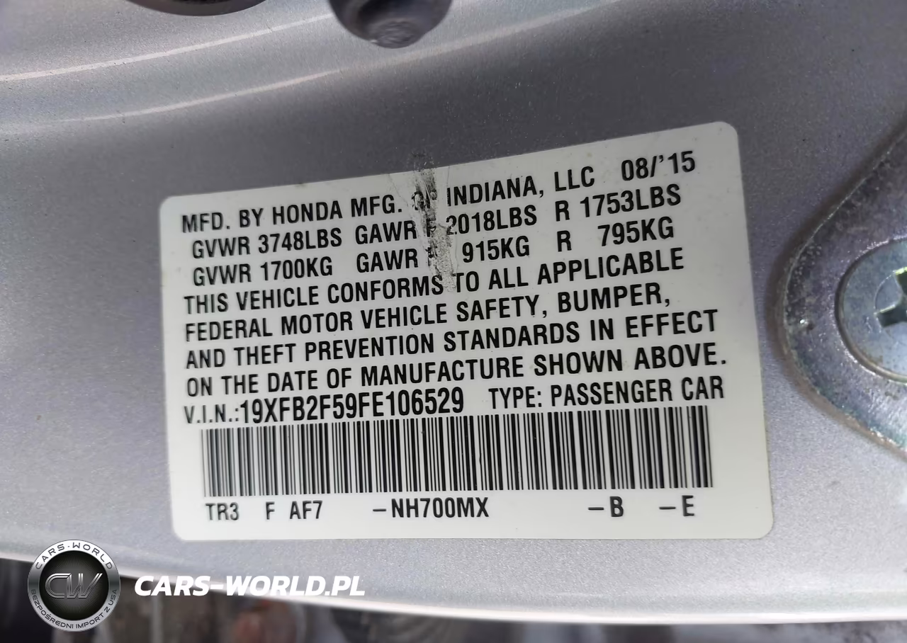 2015 Honda Civic Lx VIN:19XFB2F59FE106529 - 9