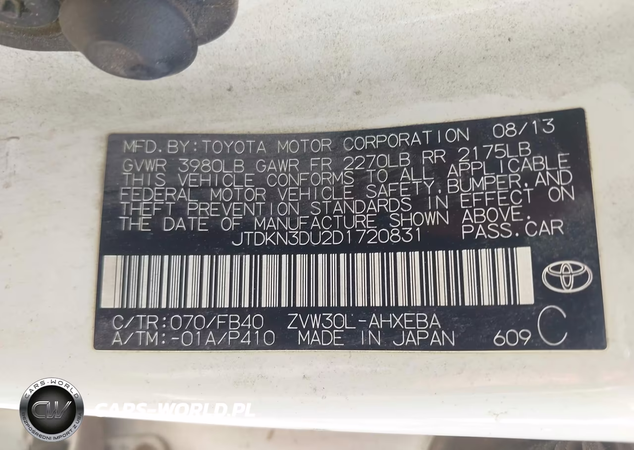 2013 Toyota Prius Two VIN:JTDKN3DU2D1720831 - 9