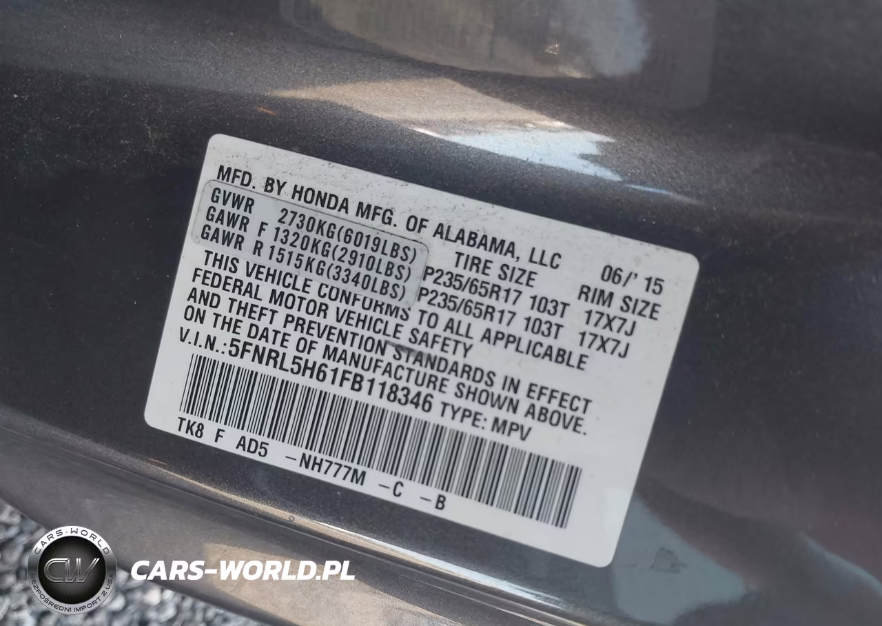 2015 Honda Odyssey Ex-L VIN:5FNRL5H61FB118346 - 9