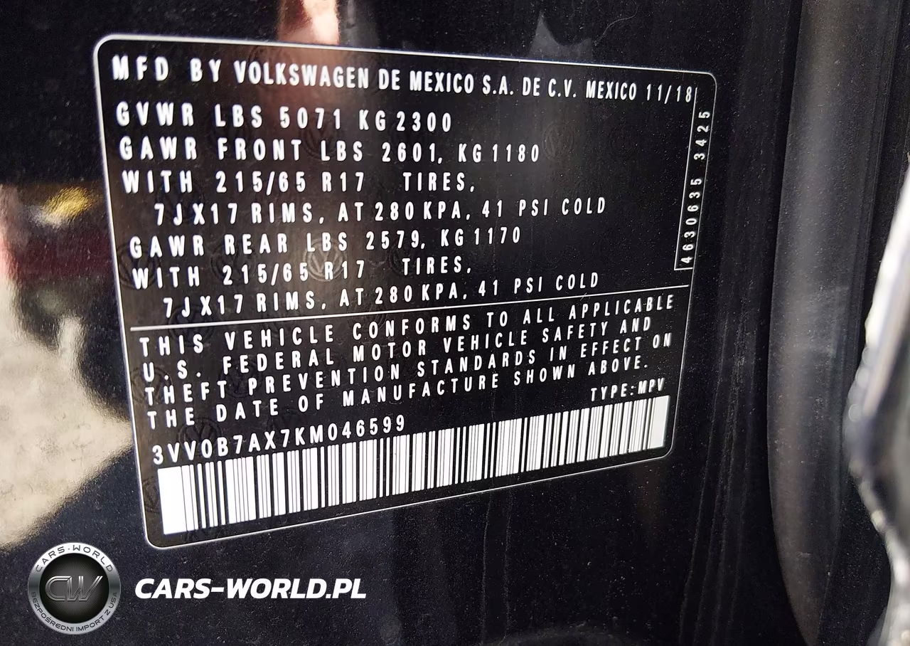 2019 Volkswagen Tiguan 2.0T S VIN:3VV0B7AX7KM046599 - 9