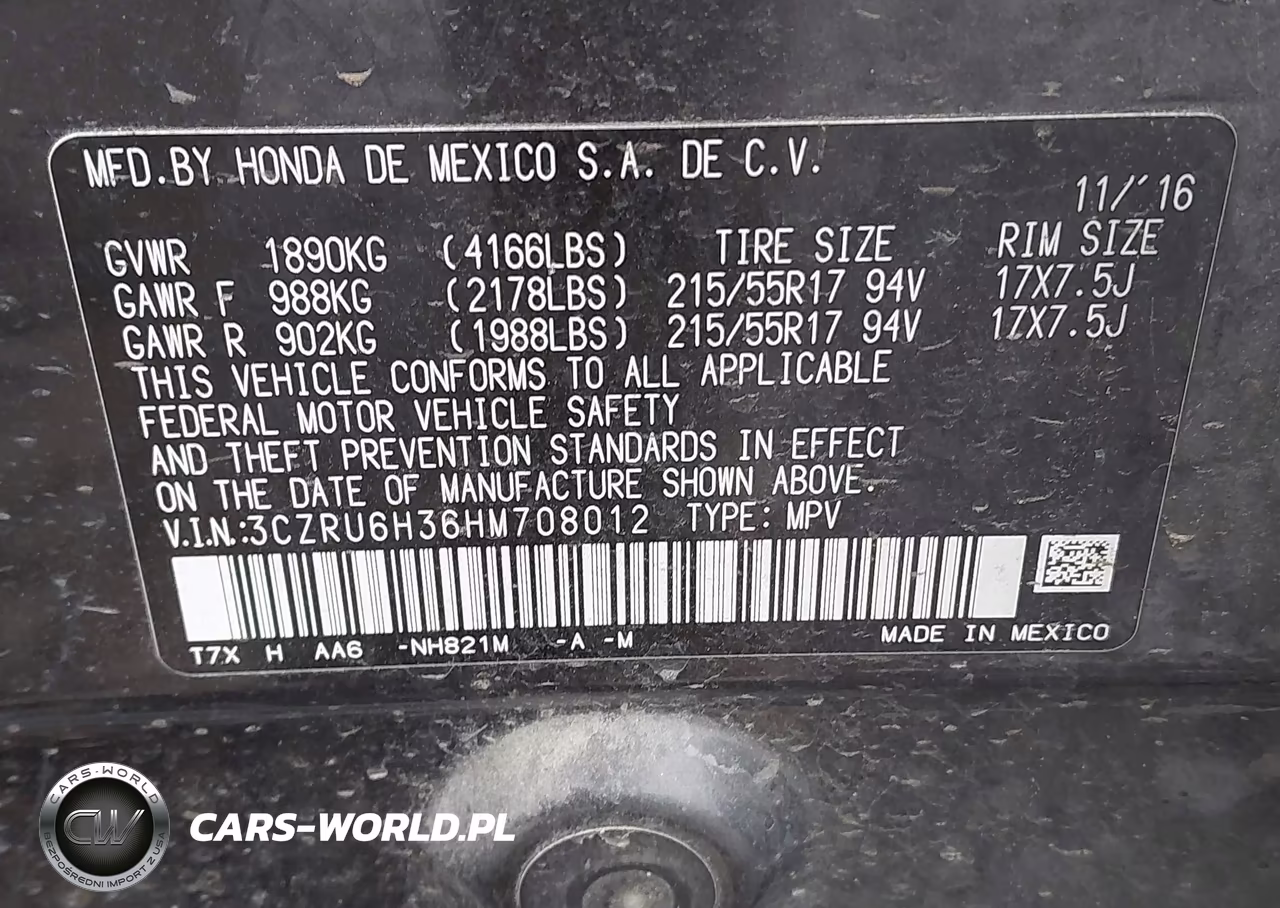 2017 Honda Hr-V Lx VIN:3CZRU6H36HM708012 - 9