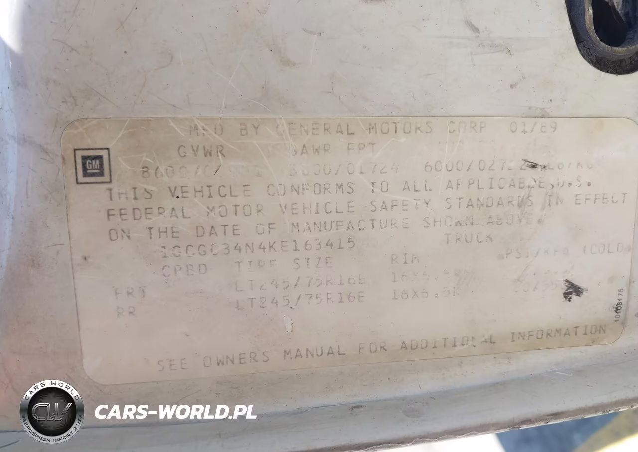 1989 Chevrolet Gmt-400 C3500 VIN:1GCGC34N4KE163415 - 9