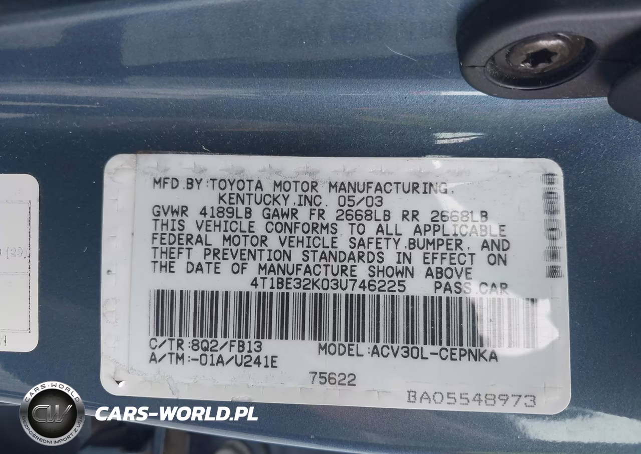 2003 Toyota Camry Le VIN:4T1BE32K03U746225 - 9