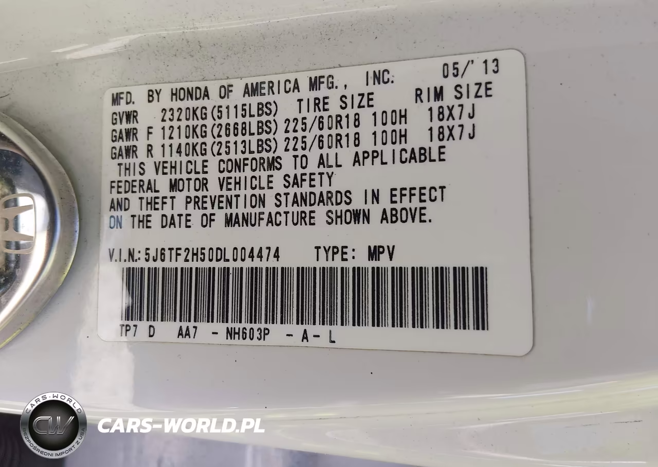 2013 Honda Crosstour Ex-L V6 VIN:5J6TF2H50DL004474 - 9