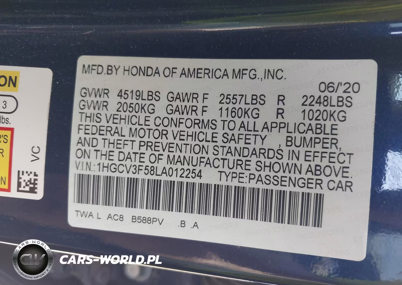 2020 Honda Accord Hybrid Ex-L VIN:1HGCV3F58LA012254 - 9