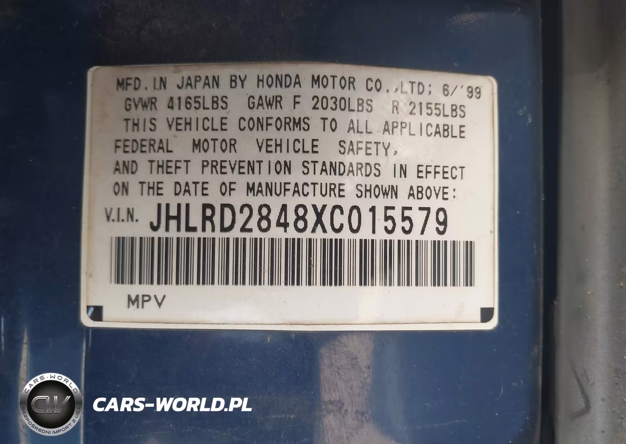 1999 Honda Cr-V Lx VIN:JHLRD2848XC015579 - 9