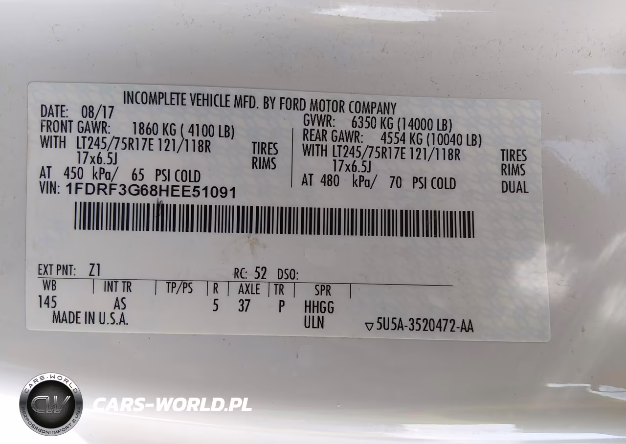 2017 Ford F-350 Chassis Xl VIN:1FDRF3G68HEE51091 - 9
