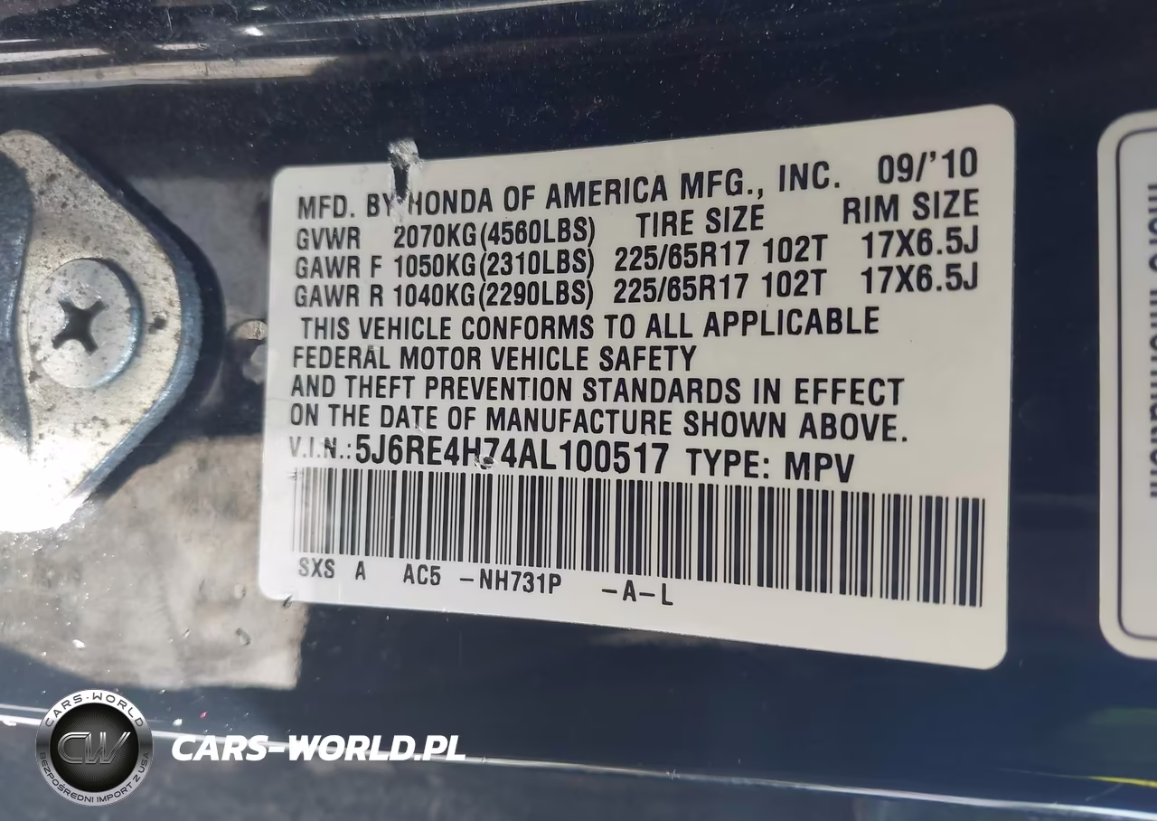 2010 Honda Cr-V Ex-L VIN:5J6RE4H74AL100517 - 9