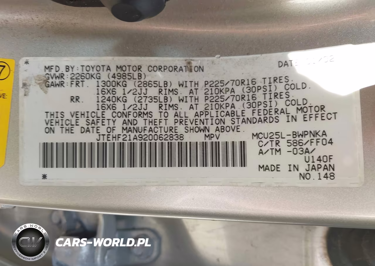 2002 Toyota Highlander Limited V6 VIN:JTEHF21A920062838 - 9