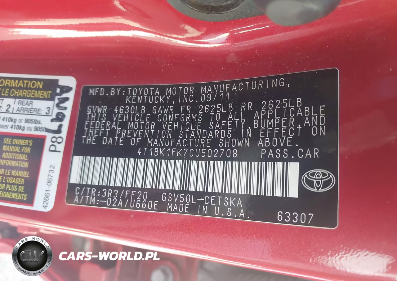 2012 Toyota Camry Se V6 VIN:4T1BK1FK7CU502708 - 9