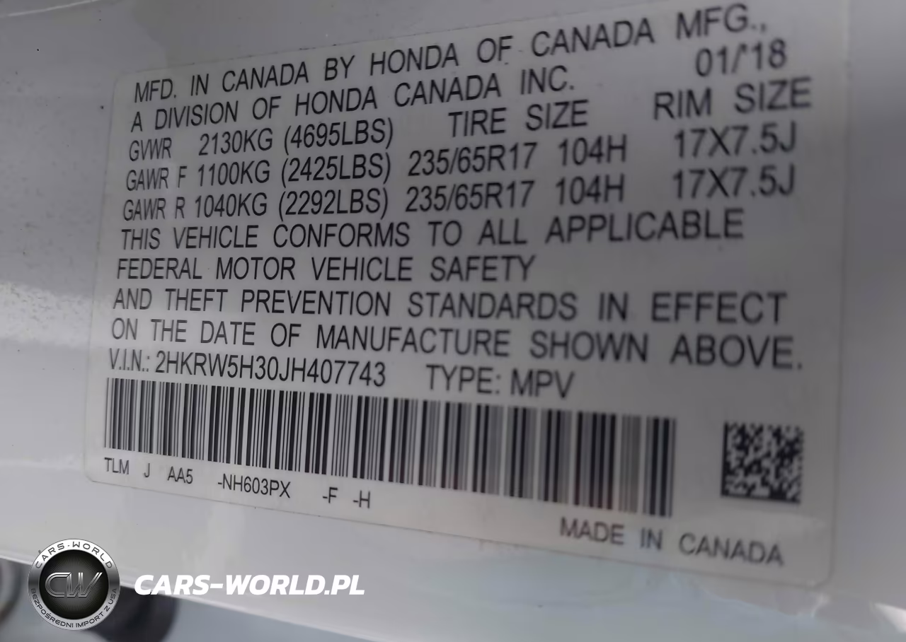 2018 Honda Cr-V Lx VIN:2HKRW5H30JH407743 - 9