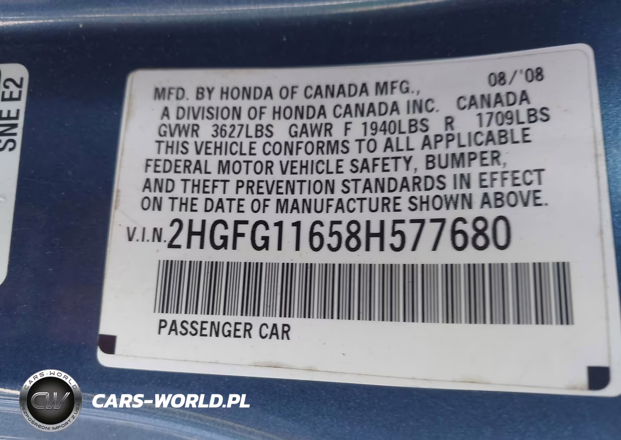 2008 Honda Civic Lx VIN:2HGFG11658H577680 - 9
