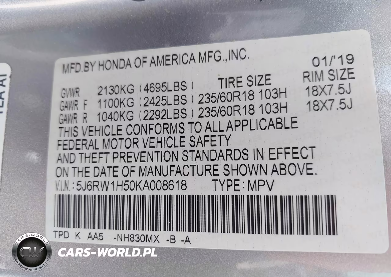 2019 Honda Cr-V Ex VIN:5J6RW1H50KA008618 - 9
