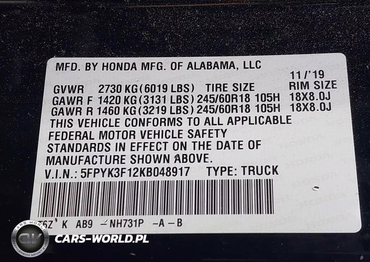 2019 Honda Ridgeline Sport VIN:5FPYK3F12KB048917 - 9