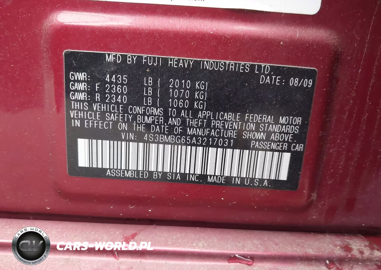 2010 Subaru Legacy 2.5I Premium VIN:4S3BMBG65A3217031 - 9