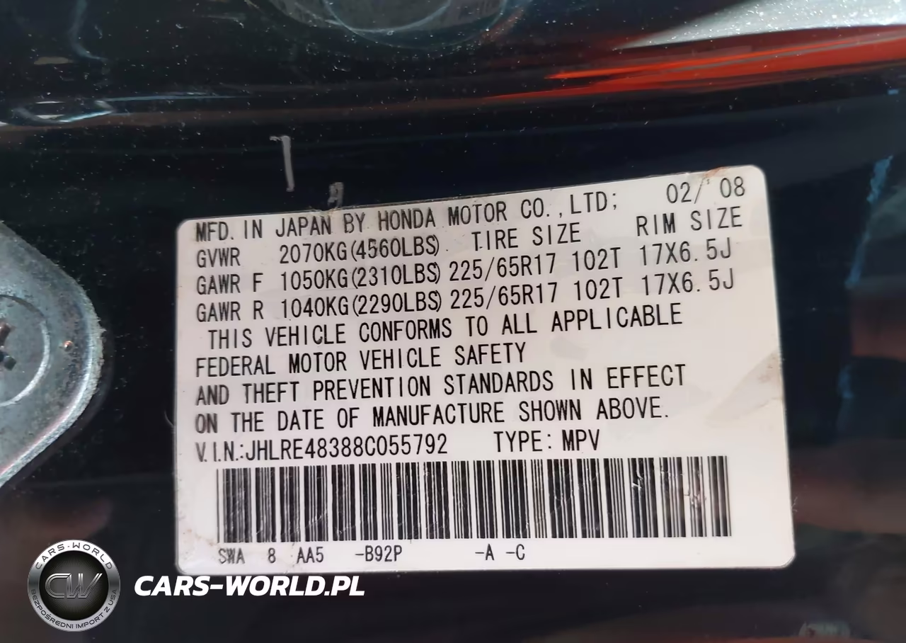 2008 Honda Cr-V Lx VIN:JHLRE48388C055792 - 9