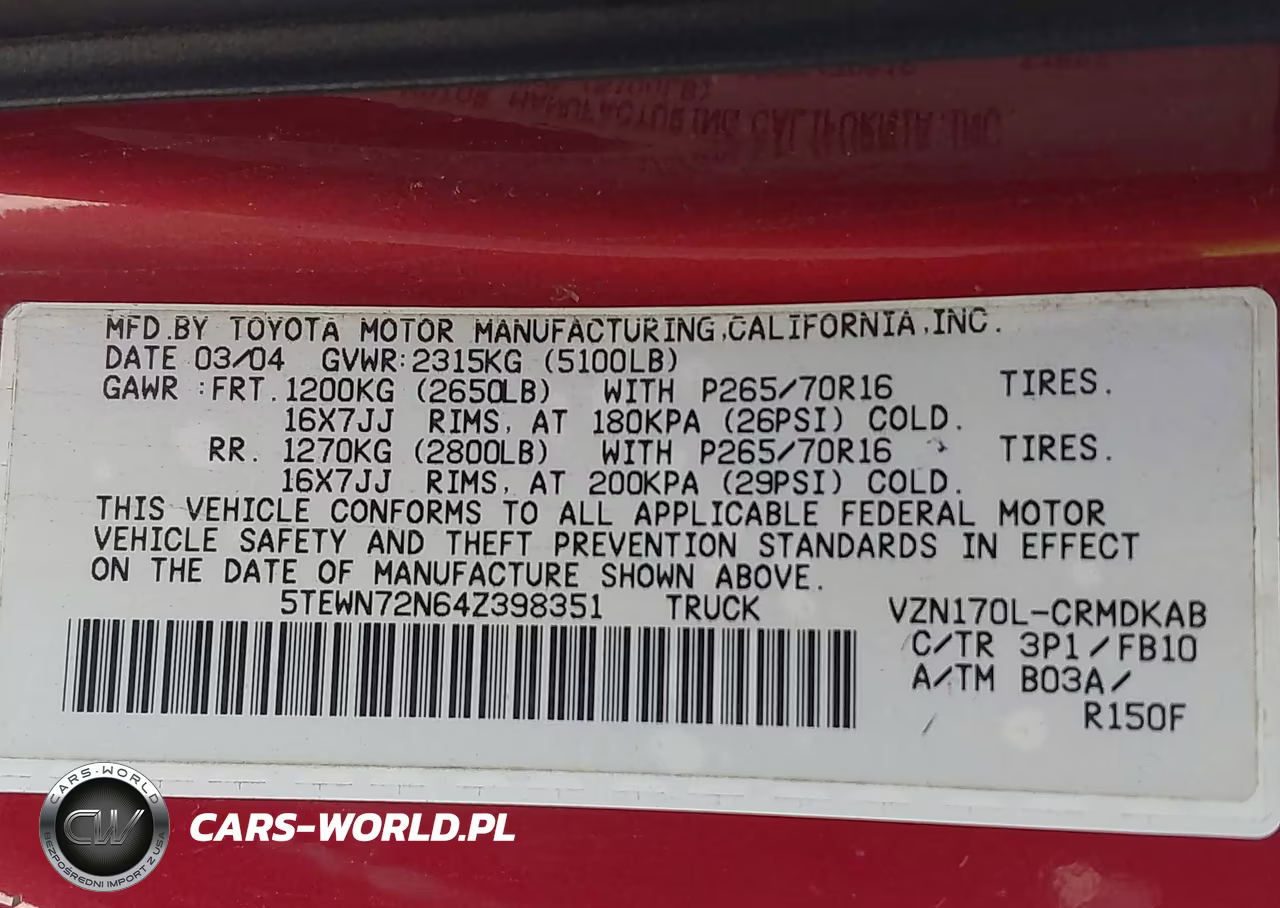 2004 Toyota Tacoma Base V6 VIN:5TEWN72N64Z398351 - 9