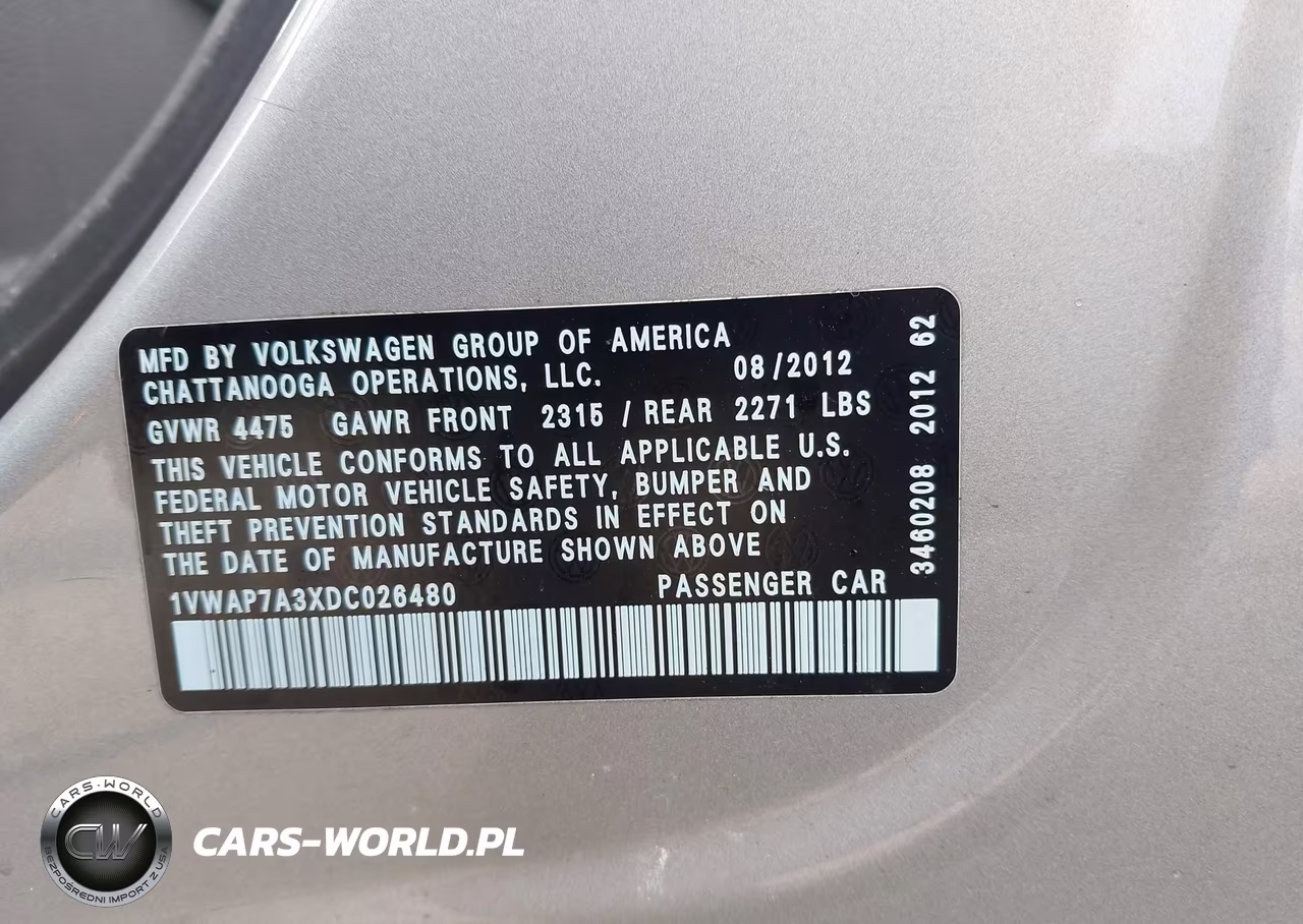 2013 Volkswagen Passat 2.5L S VIN:1VWAP7A3XDC026480 - 9