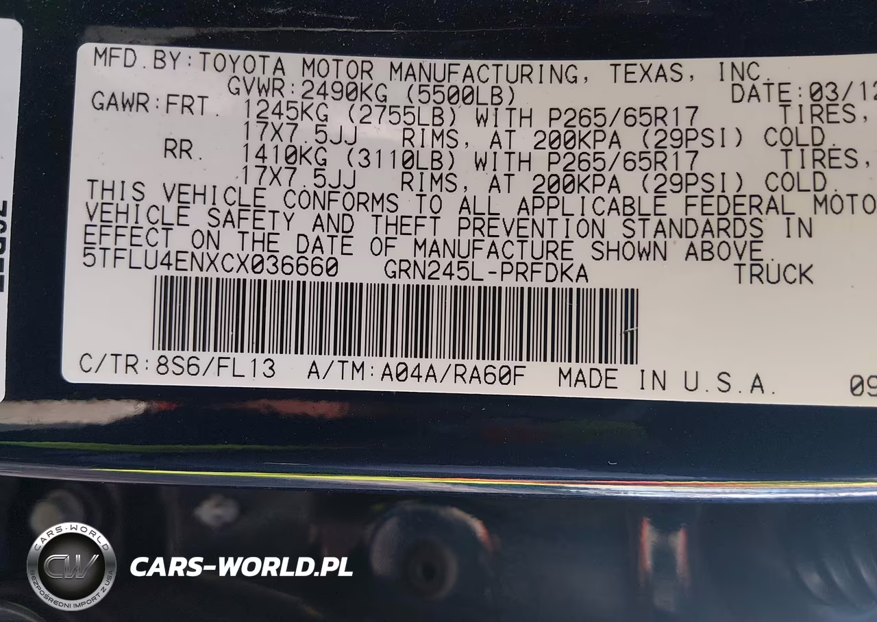 2012 Toyota Tacoma Base V6 VIN:5TFLU4ENXCX036660 - 9