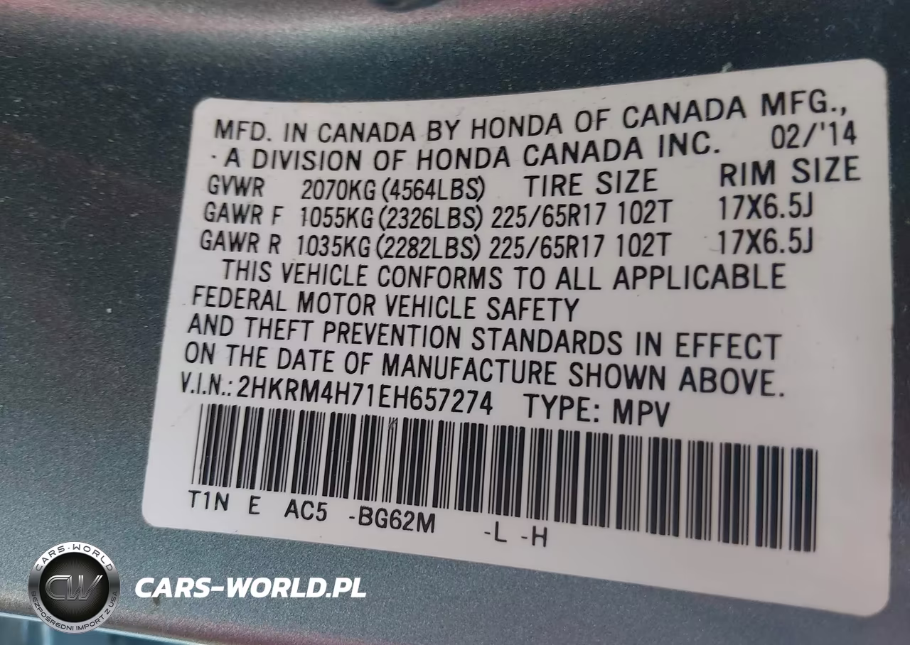 2014 Honda Cr-V Ex-L VIN:2HKRM4H71EH657274 - 9