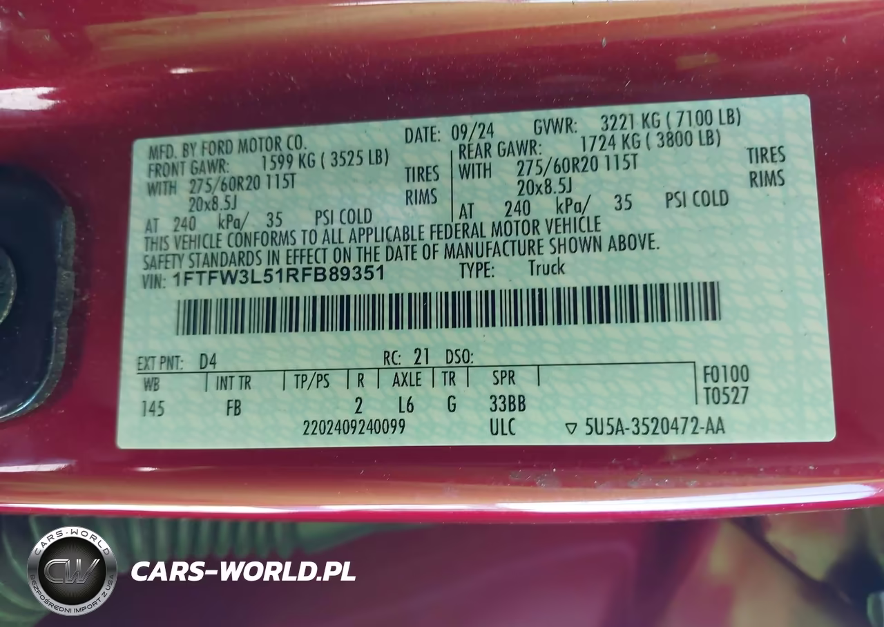 2024 Ford F-150 Xlt VIN:1FTFW3L51RFB89351 - 9